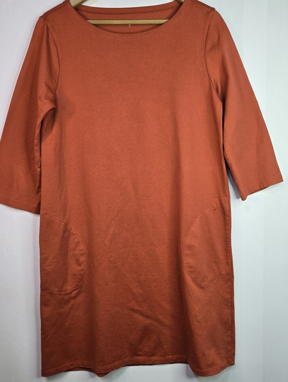 Garnet Hill Size 12 Organic Pima Cotton Pumpkin color 3/4 Sl shift dress - Picture 7 of 10